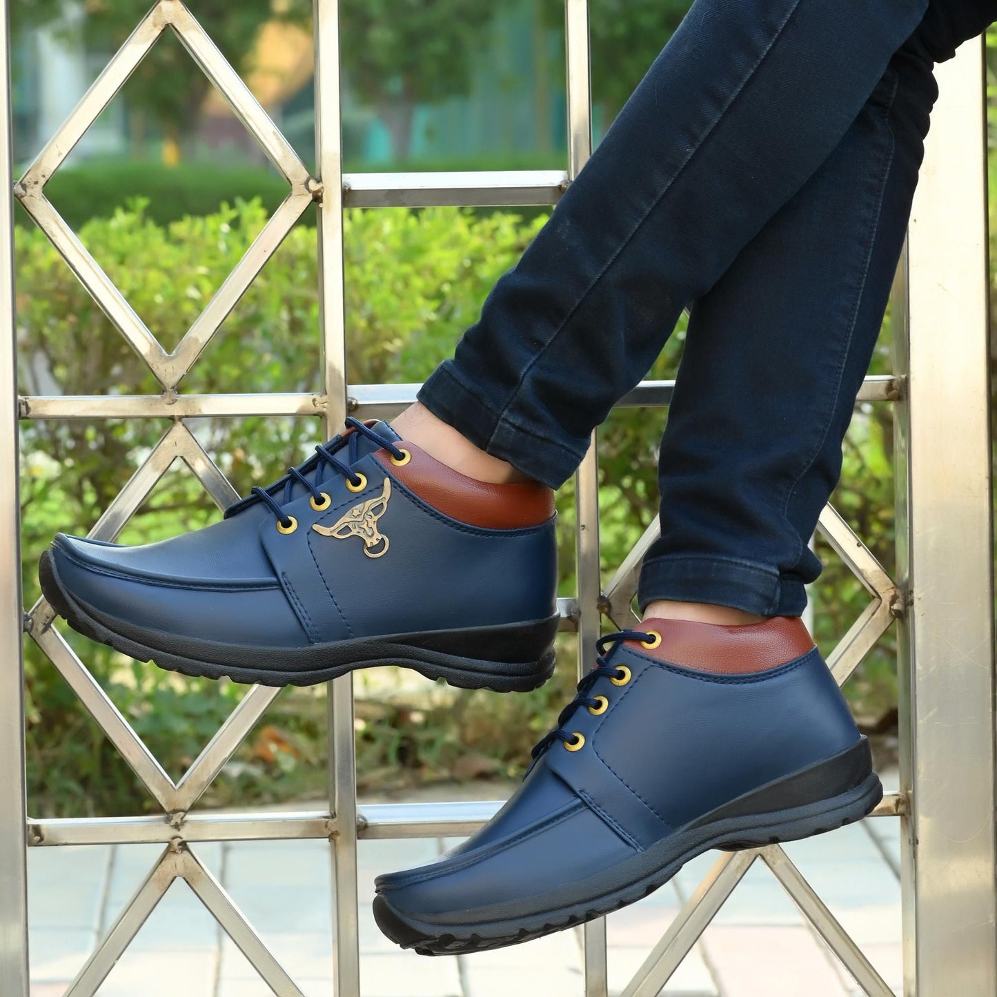 Shoes - UrbanStride: Men's Blue Synthetic Leather Lace-Up Boots