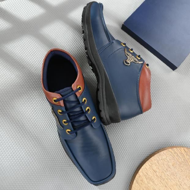 Shoes - UrbanStride: Men's Blue Synthetic Leather Lace-Up Boots