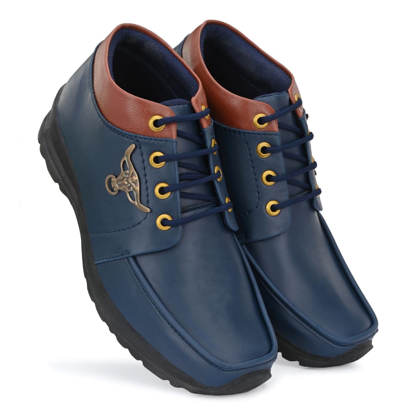 Shoes - UrbanStride: Men's Blue Synthetic Leather Lace-Up Boots