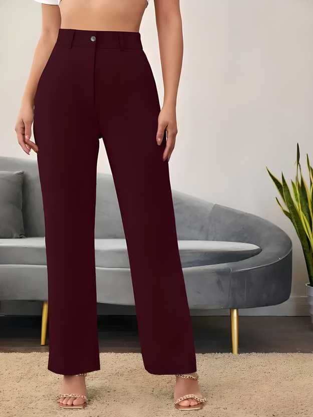 Pant - Chic Comfort Maroon Lycra Trousers