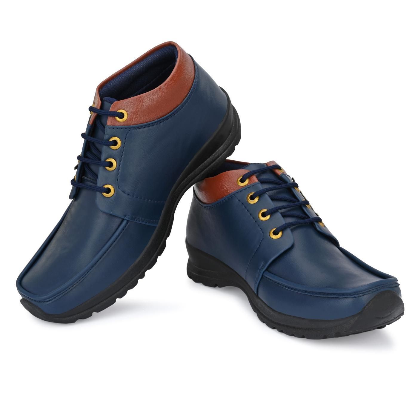 Shoes - UrbanStride: Men's Blue Synthetic Leather Lace-Up Boots