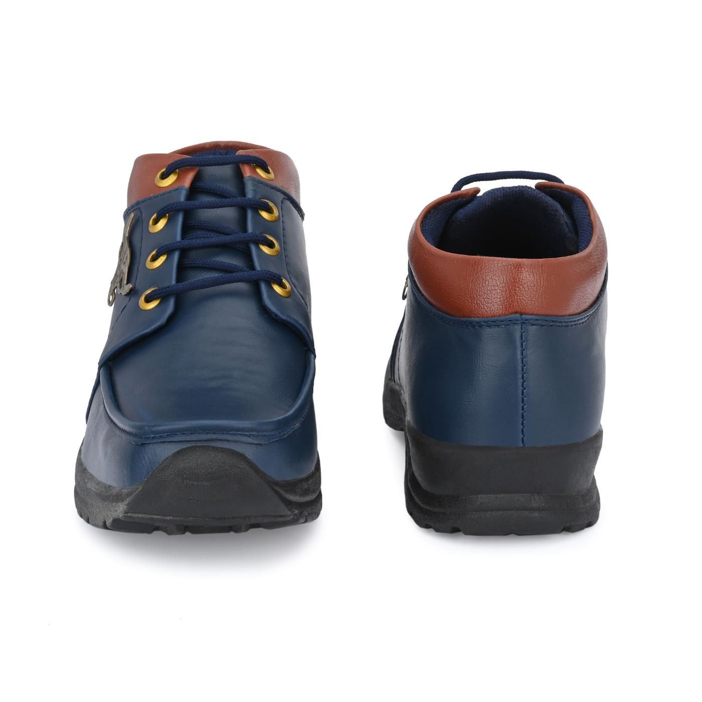 Shoes - UrbanStride: Men's Blue Synthetic Leather Lace-Up Boots