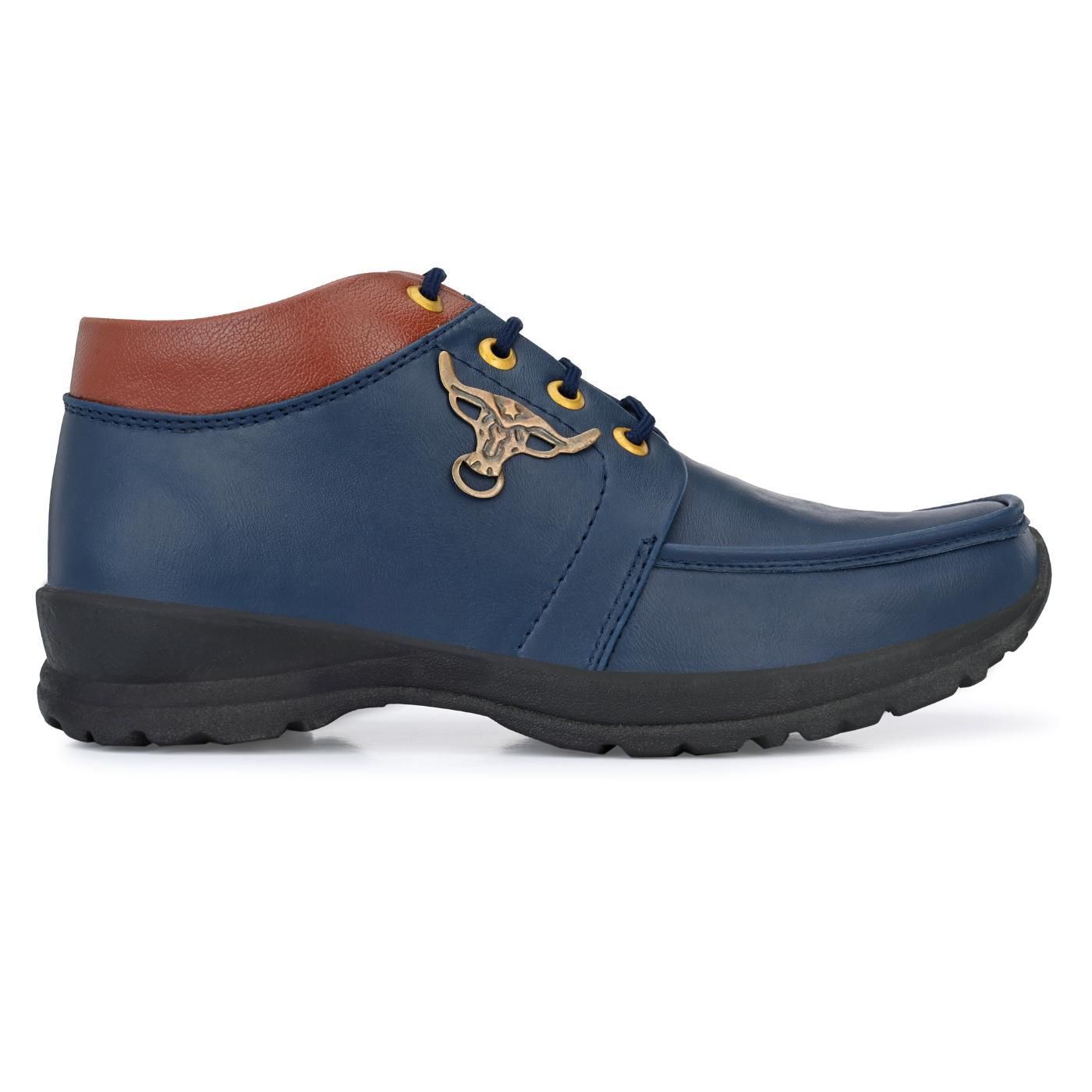 Shoes - UrbanStride: Men's Blue Synthetic Leather Lace-Up Boots