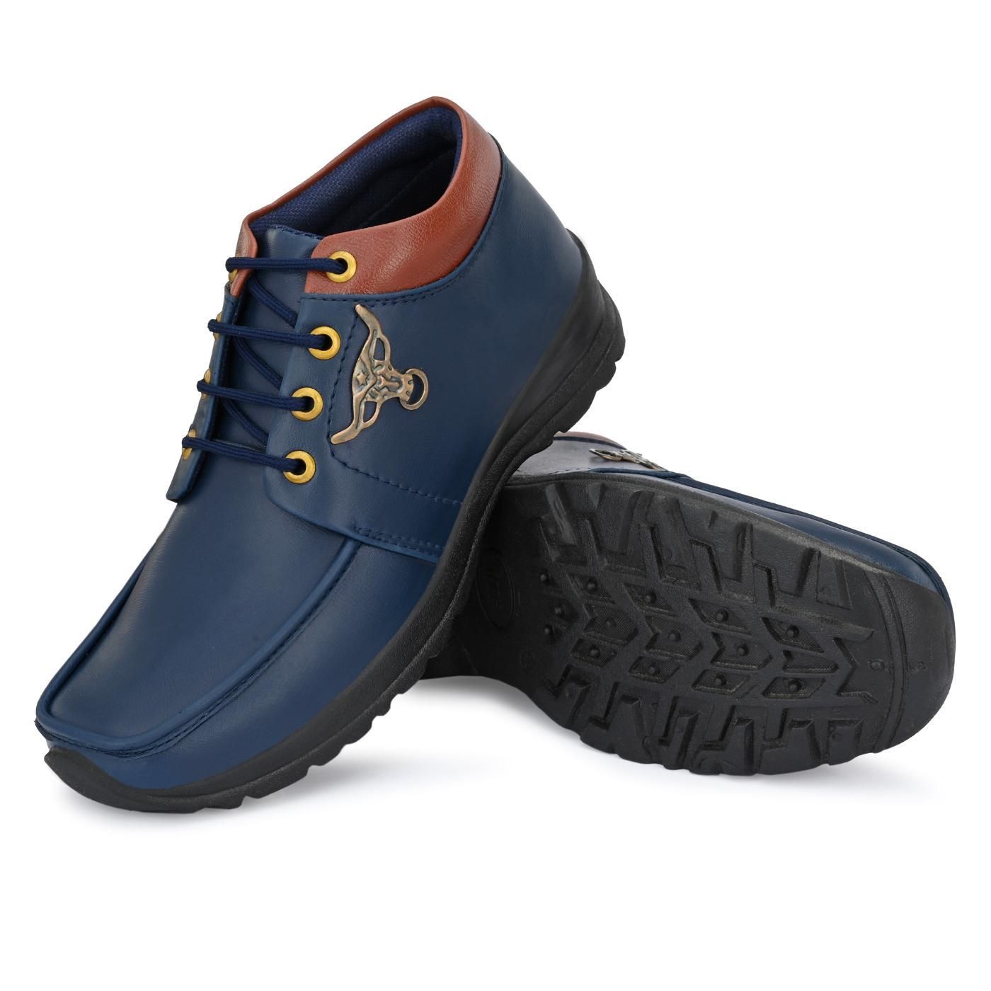 Shoes - UrbanStride: Men's Blue Synthetic Leather Lace-Up Boots