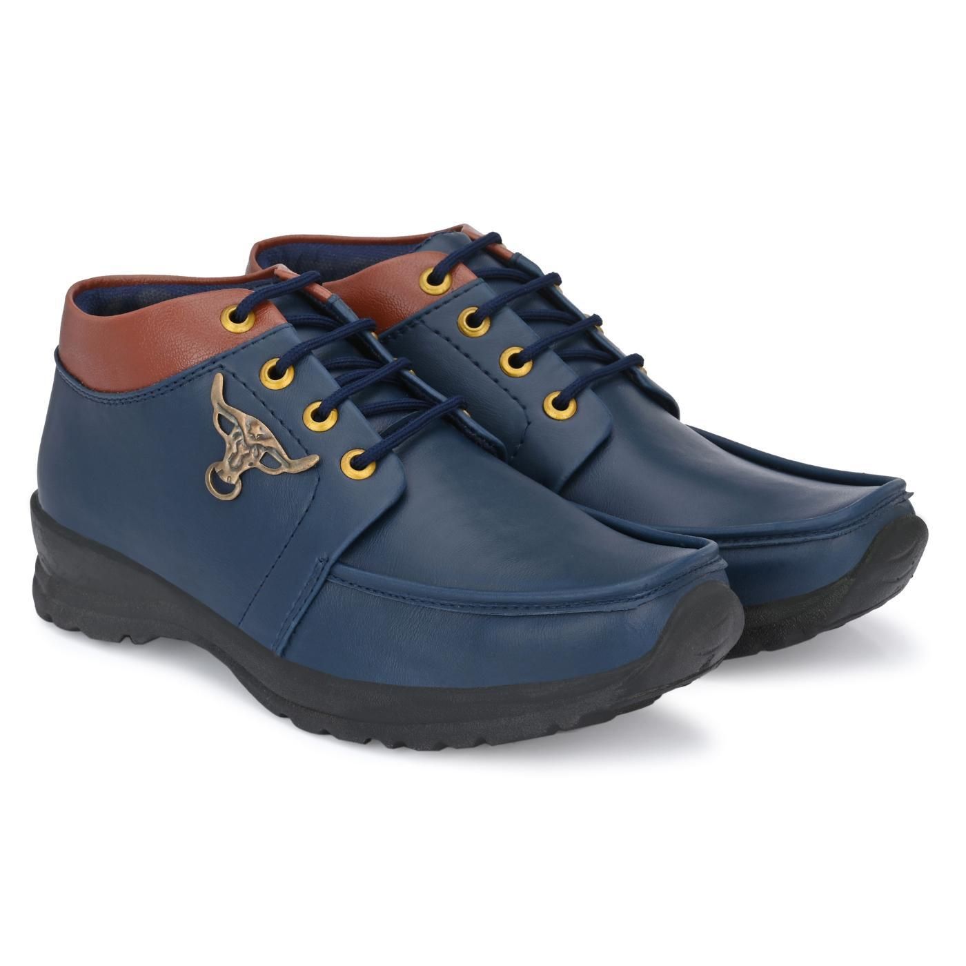 Shoes - UrbanStride: Men's Blue Synthetic Leather Lace-Up Boots